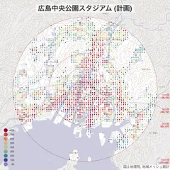 国内のサッカースタジアム周辺の人口を求める2021